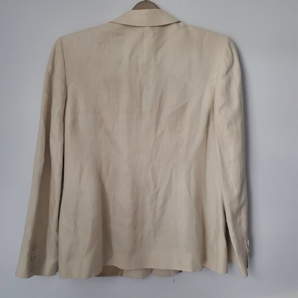 Vintage Linen Blazer Placket By English Designer Collared Neutral Pockets Preppy - Picture 10 of 11